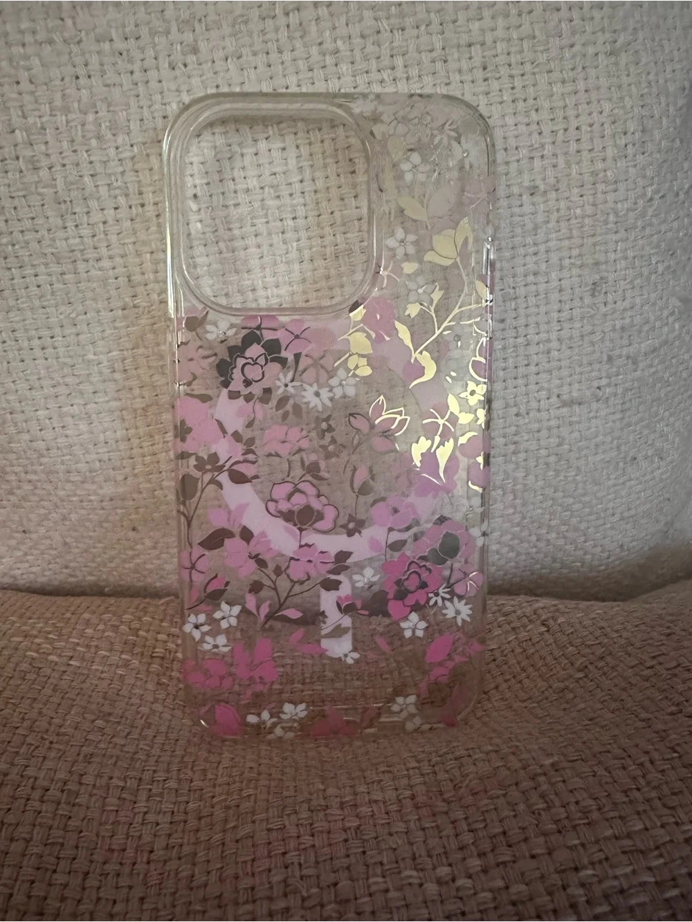 NWOT Kate Spade Floral MagSafe iPhone 15 Pro Case Pink Gold Clear